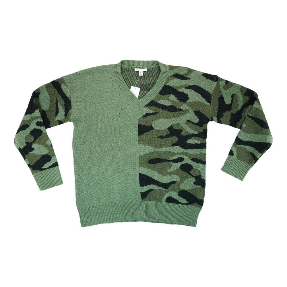 NWT Cato Women's Sweater Camo Knit‎ V-Neck Size Large Long Sleeve Green & Black